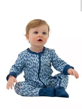 BURLEBO BABY Full ZIP UP Convertible Pajamas With Cuffs - Bluebonnets- 3-6 month